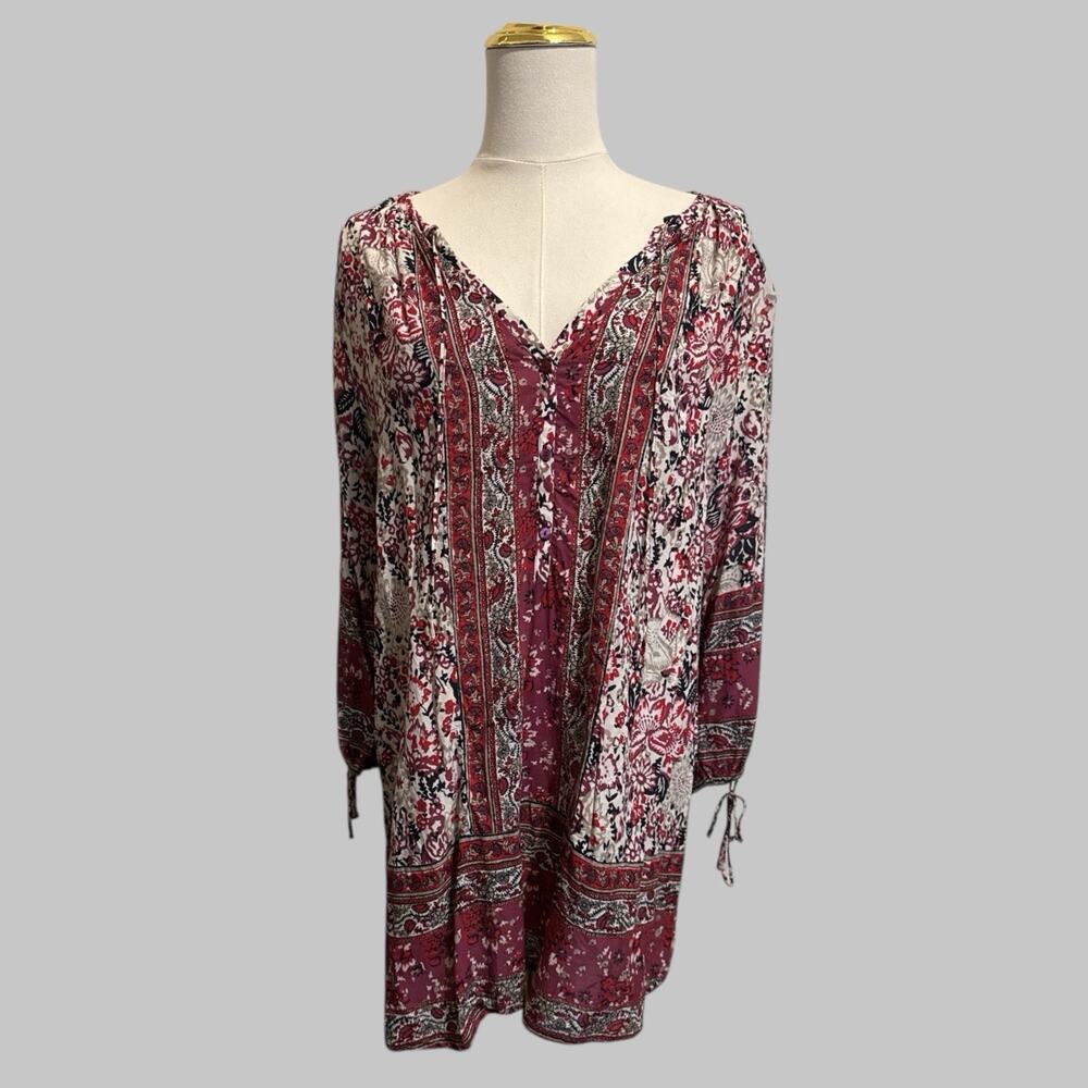 Lucky Brand Peasant Cottagecore Prairie Floral Oversized Boho Tunic Top 1X - Picture 9 of 11